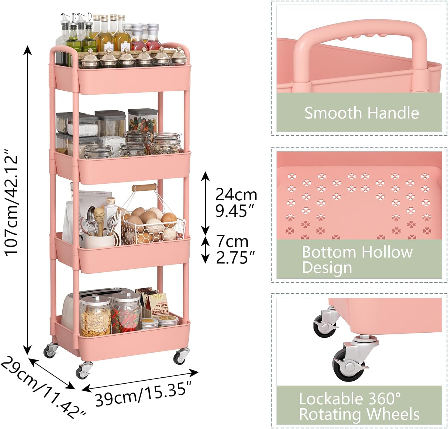Plastic Rolling Utility Cart, Storage Trolley, Movable Storage Organizer, Storage Cart -3 Tier Plastic Rolling Utility Cart, Storage Trolley, Movable Storage Organizer, Storage Cart -3 Tier
